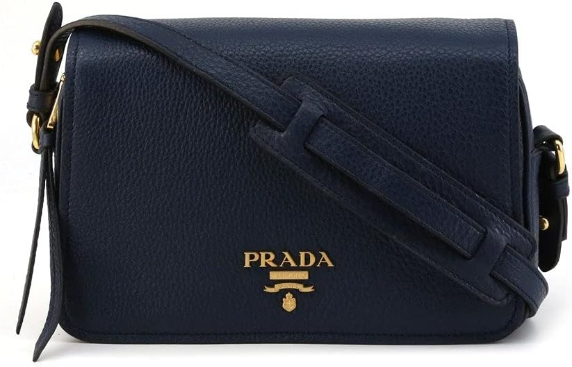 Prada Womens Vitello Phenix Shoulder Flap Navy Blue Leather Crossbody Bag 1BD163 (Navy Blue)