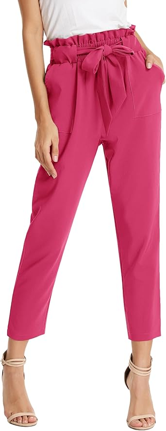 GRACE KARIN Women's Cropped Paper Bag Waist Pants with Pockets