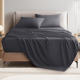 Queen Size 4 Piece Bed Sheet Set - Ultra Imitation Cotton-Premium Breathable & Cooling Sheets - Hotel Luxury Bed Sheets Deep Pocket up to 15"- Wrinkle, Fade, Stain Resistant (Dark Grey, Queen)