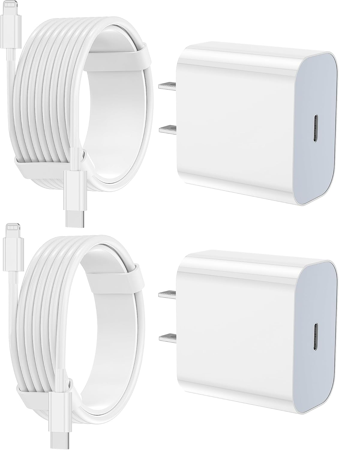 Bộ sạc iPhone Sạc nhanh Bộ 2 cục sạc tường Type C kèm 2 cục [6FT & 10FT] Cáp USB C dài sang Lightning cho iPhone 14/13/12/12 Pro Max/11/Xs Max/XR/X,AirPods Pro