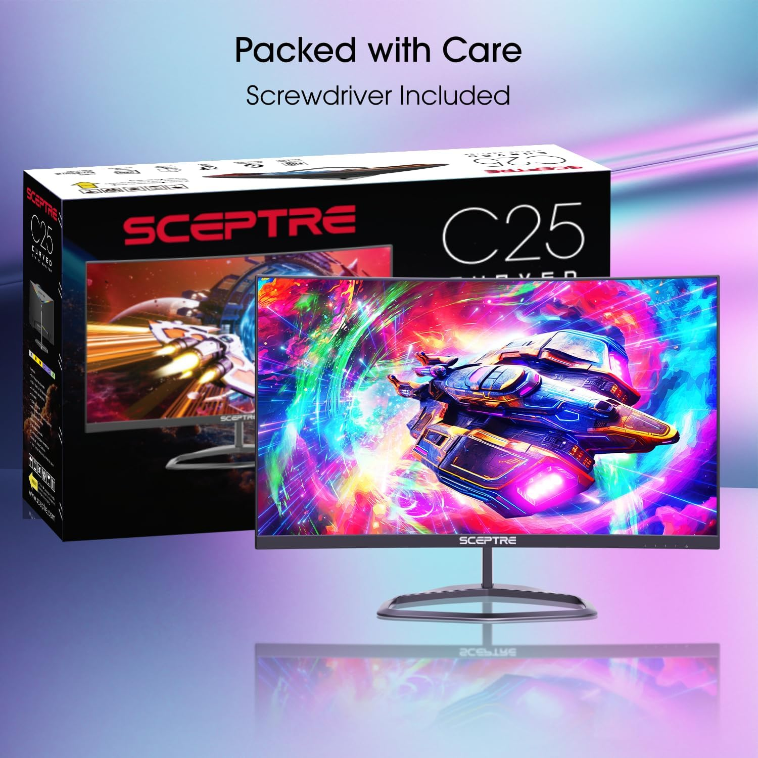 Màn hình chơi game cong Sceptre 24,5 inch lên đến 240Hz 1080p R1500 1ms DisplayPort x2 HDMI x2 Loa tích hợp Blue Light Shift, Máy màu đen 2023 (C255B-FWT240)