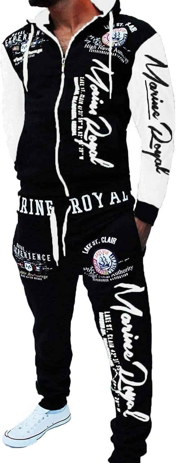 HHGKED Men 's Casual Tracksuit Hooded Full Zip Elastic Waistband Sweatsuit Set