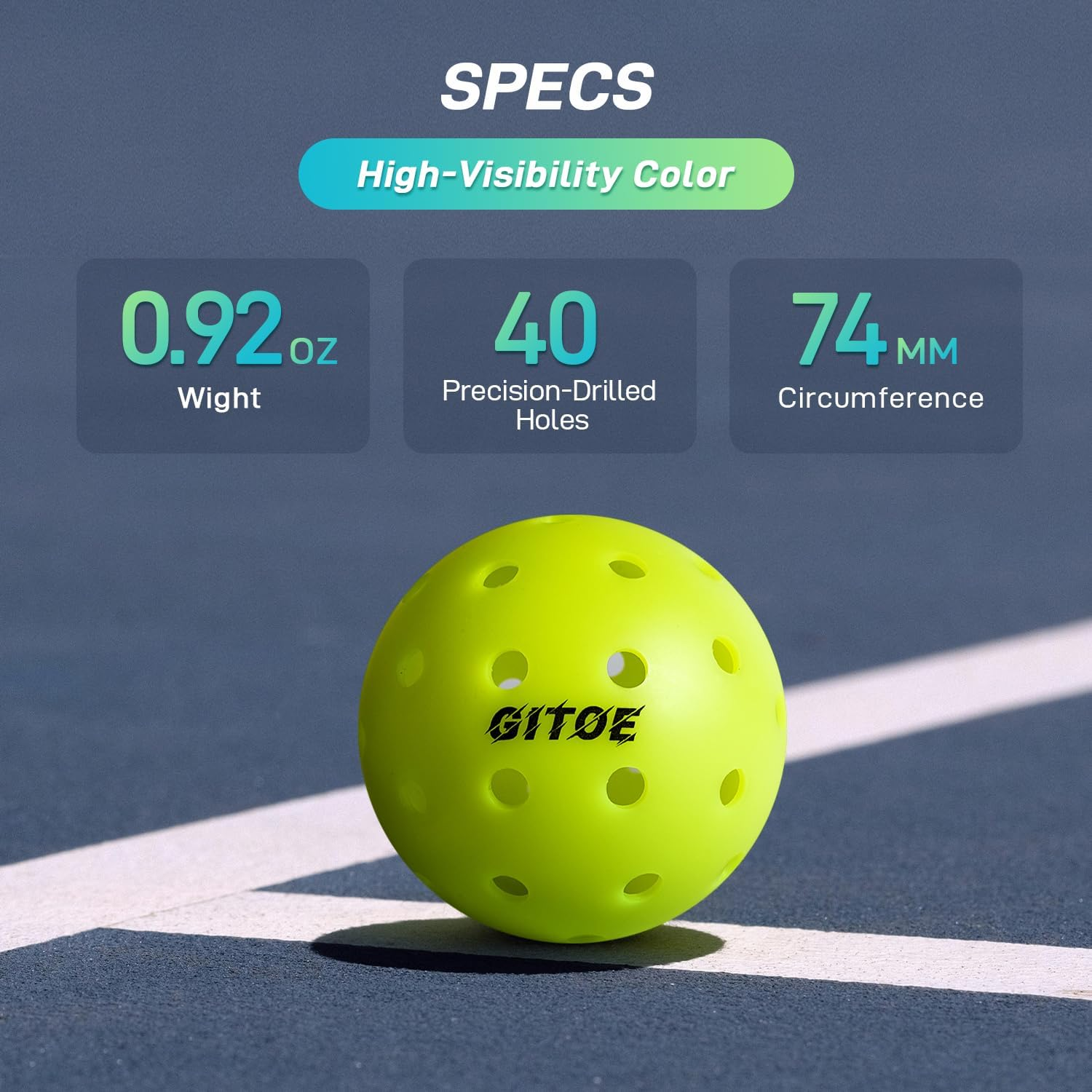 GT40 Pickleball Balls – USAPA Approved Outdoor Pickleball Balls 3/4/6/12 Pack, Seamless One-Piece Design, Durable, Consistent Bounce & Stable Flight for Professional and All Skill Levels