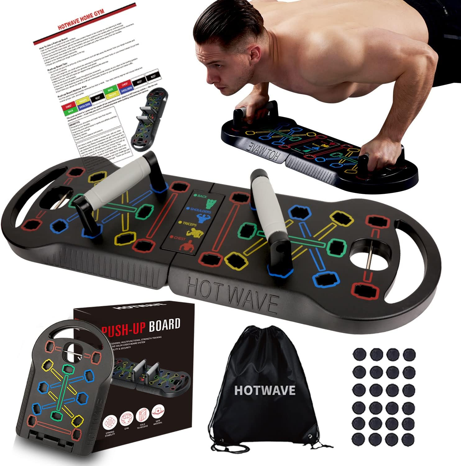 Thanh chống đẩy HOTWAVE Push Up Board Fitness, Thanh chống đẩy 20 trong 1 có thể gập lại di động tại phòng tập thể dục tại nhà, Tay cầm chống đẩy trên sàn. Thiết bị tập luyện sức mạnh chuyên nghiệp ch