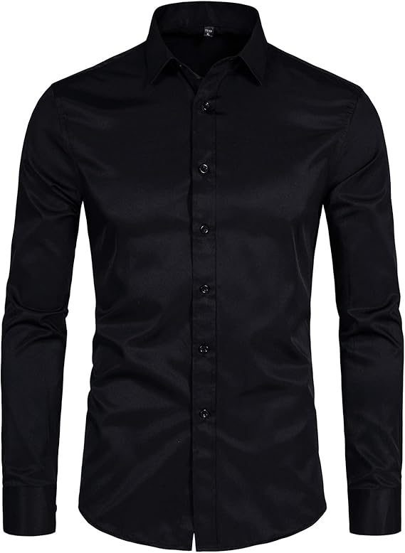 Men's Long Sleeve Button Up Shirts Solid Slim Fit Casual Business Formal Dress Shirt