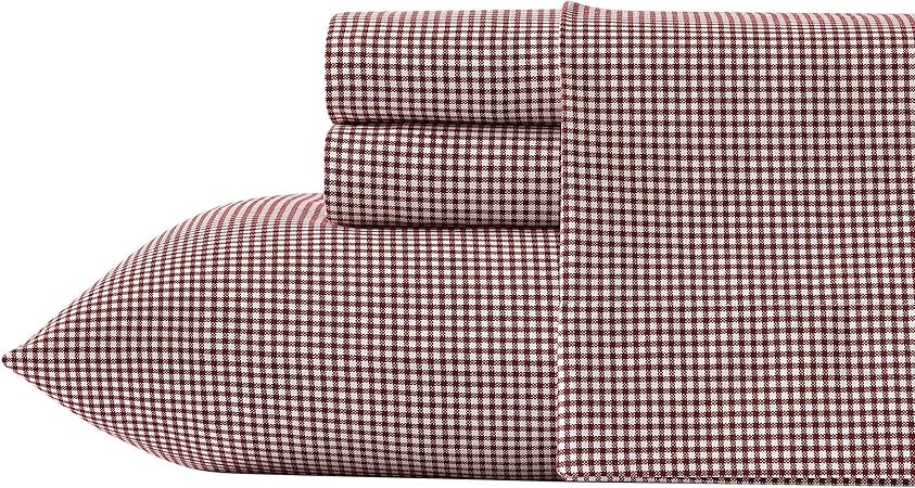 Nautica - King Sheet Set, Brushed Flannel Bedding Set, Soft & Cozy Home Decor (Bayside Plaid Red, King)