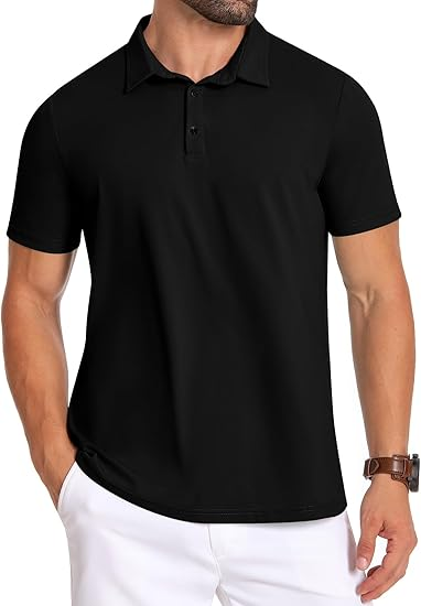 PEGENO Mens Polo Shirts Short Sleeve Golf Shirts Moisture Wicking Athletic Casual Polo Shirts