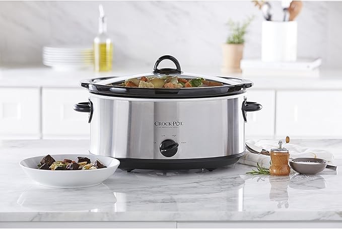 Nồi nấu chậm bằng tay hình bầu dục Crock-Pot 7 lít, thép không gỉ (SCV700-S-BR), dụng cụ nấu đa năng cho gia đình đông người hoặc giải trí
