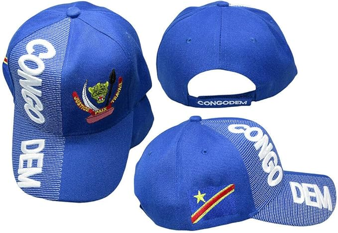 Congo Dem Country Royal Blue White Letter 3-D Patch On Side Embroidered Hat Cap