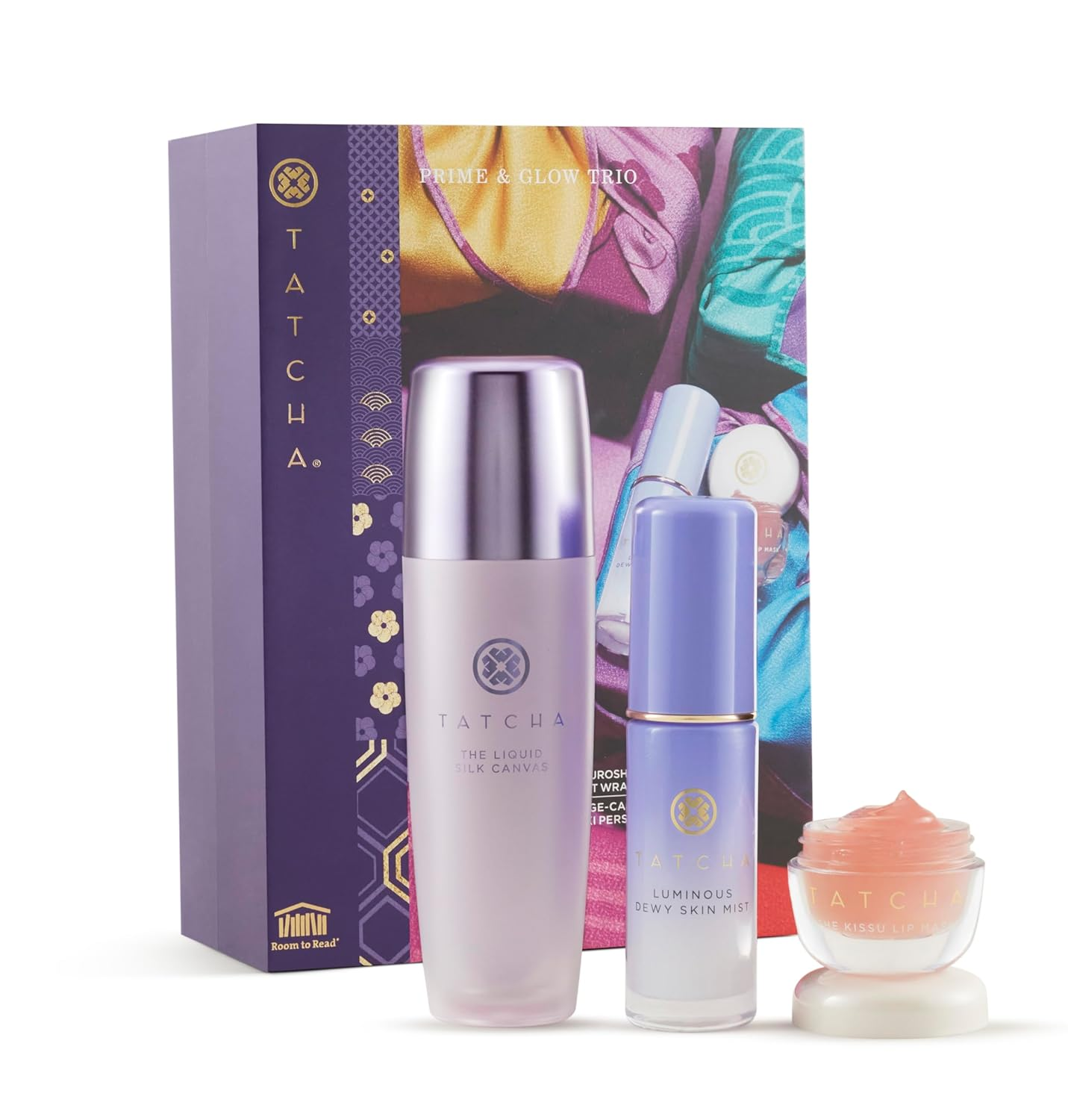 Bộ ba Tatcha Protect và Prime | Liquid Silk Canvas, Mini Dewy Skin Mist và Kissu Lip Mask