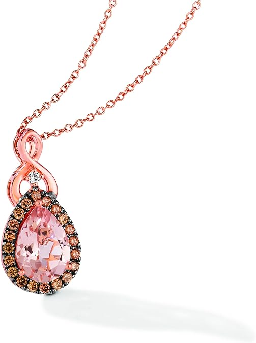Dây chuyền mặt dây chuyền hình giọt nước bằng kim cương 1/4 carat và đá Morganite hồng cắt hình quả lê 1 1/3 carat LE VIAN dành cho nữ bằng vàng hồng 14k (Nâu, SI1-SI2, cttw) trên dây chuyền 18 inch