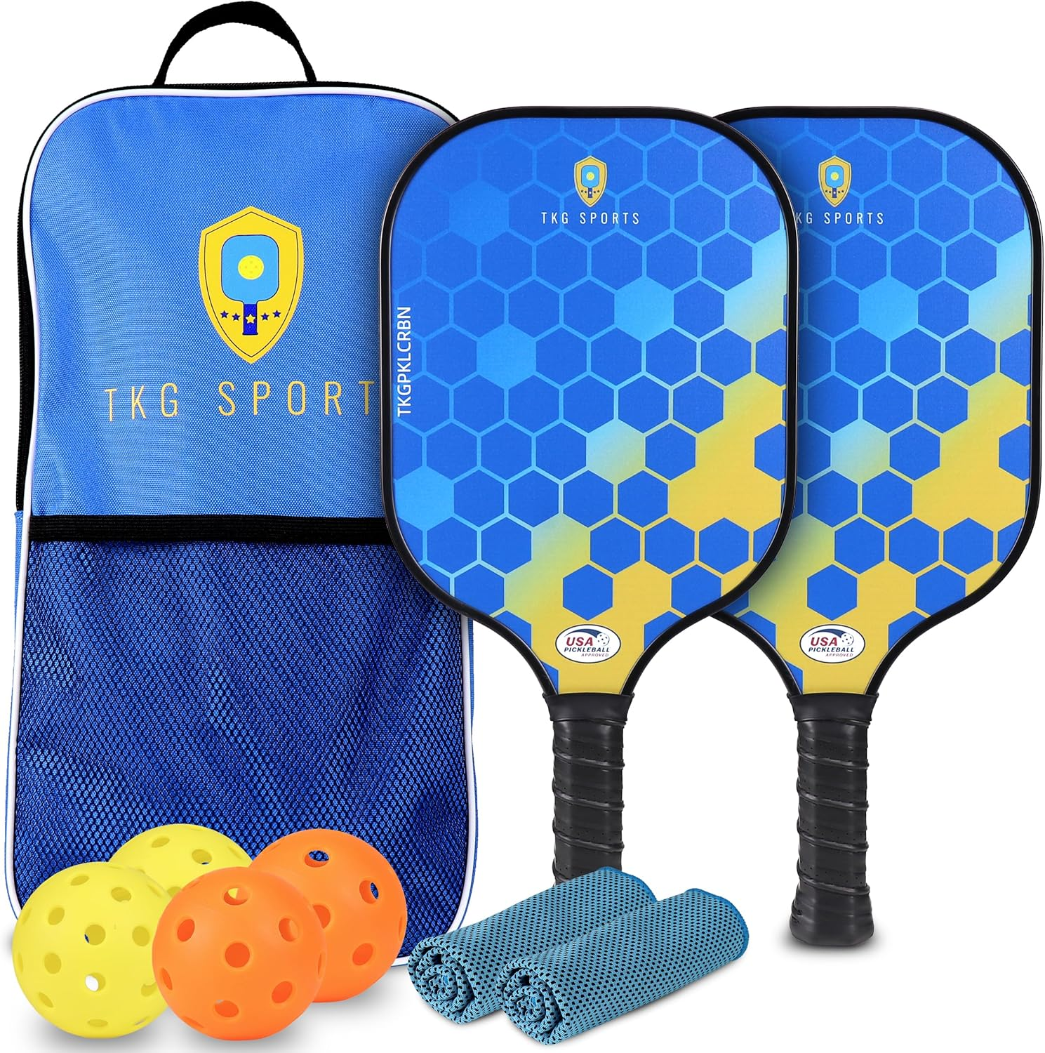 Bộ bóng chày Pickleball kèm túi đựng - Lõi tổ ong 14mm - 2 vợt bóng chày Pickleball được USAPA chấp thuận, 2 bóng bóng chày Pickleball trong nhà và 2 bóng ngoài trời, 2 khăn làm mát - Vợt cho người lớ