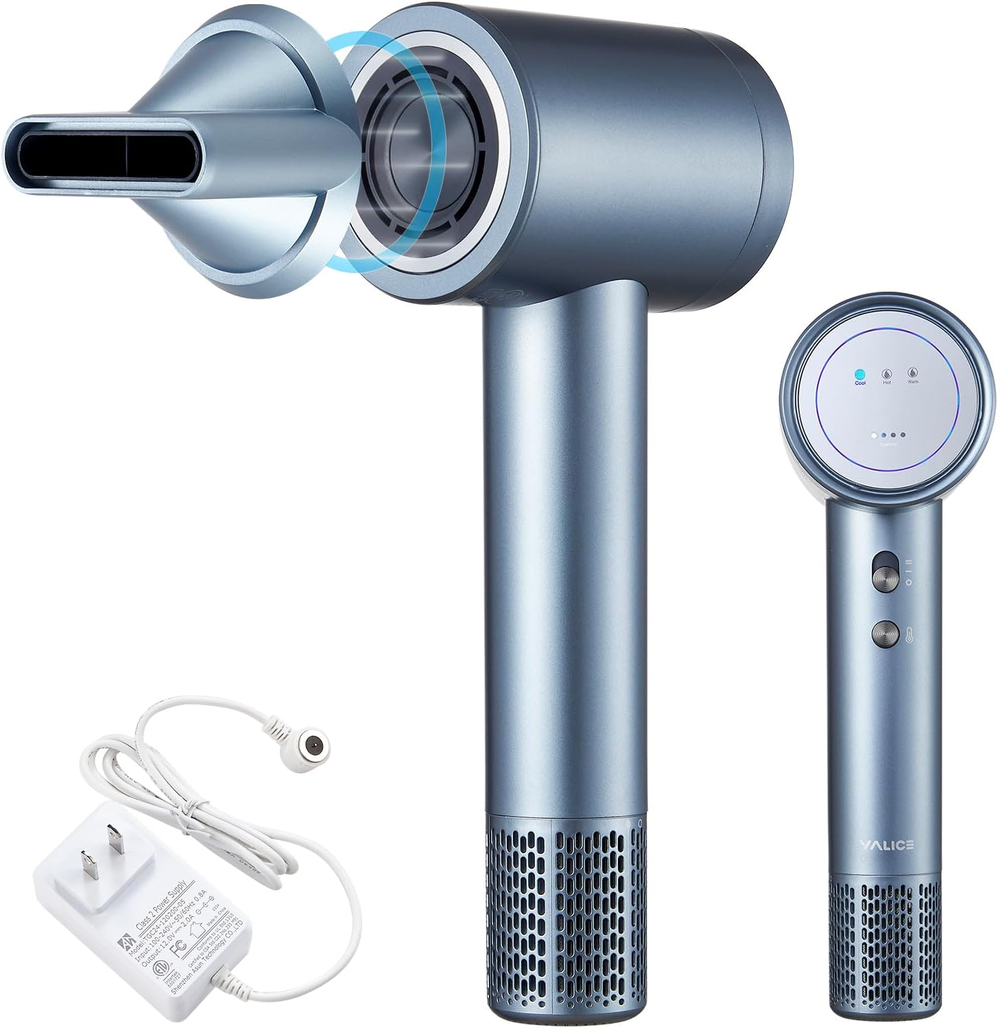 Máy sấy tóc ion không dây có màn hình kỹ thuật số, máy sấy tóc sạc 4 chế độ có vòi phun từ tính, máy sấy tóc du lịch cho phụ nữ trẻ em cắm trại ngoài trời bãi biển (Bạc)