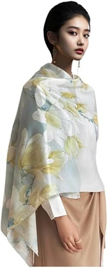 HangErFeng Fashion Women's Silk Scarf Print Shawl Magnolia Flower 800