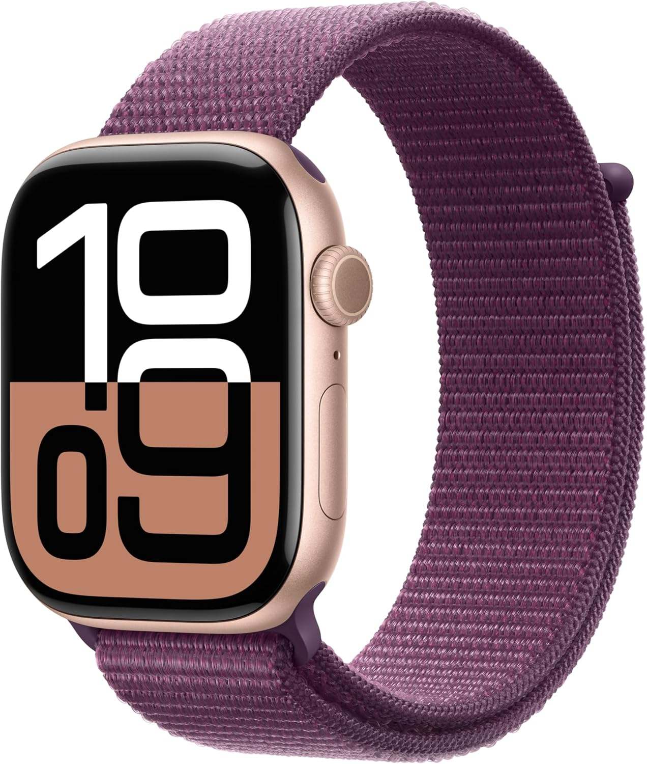Apple Watch Series 10 [GPS 46mm case] Smartwatch with Rose Gold Aluminium Case with Plum Sport Loop. Fitness Tracker, ECG App, Always-On Retina Display, Carbon Neutral