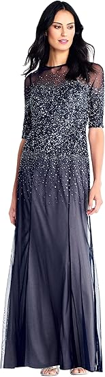 Váy dạ hội đính hạt tay 3/4 cho nữ của Adrianna Papell với đường viền cổ hình trái tim