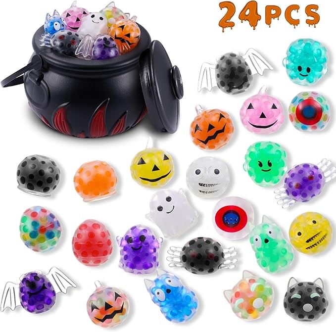 Quà Tặng Tiệc Halloween, Cái Vạc Halloween 5.5 "với 24 Đồ Chơi Squishy Mochi, Đồ Chơi Bóp Halloween Mini Kawaii Cho Trẻ Em Bé Gái Bé Trai Túi Trick or Treat Quà Tặng, Phần Thưởng Lớp Học Ở Trường