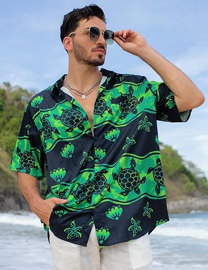 Yoimira Hawaiian Shirts for Men, Print Mens Casual Short Sleeve Button Down Shirts Floral Aloha Beach Shirt