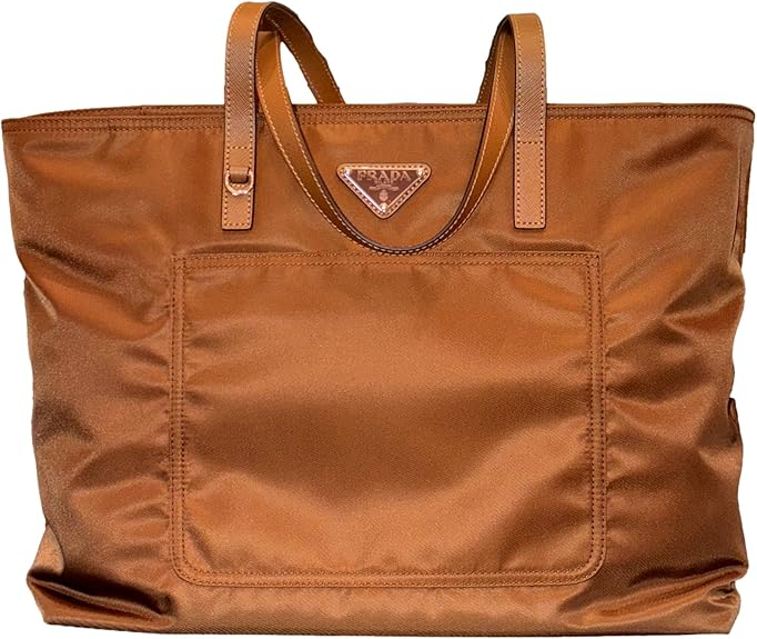 Prada Nylon and Leather Medium Shopper Tote Bag Tobacco Brown