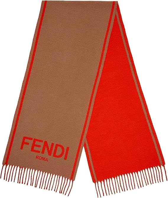 FENDI Roma Cashmere Scarf Beige Orange Logo FXT322