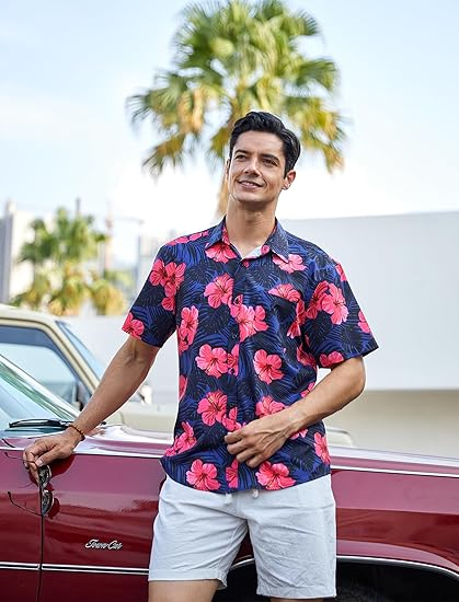 Áo sơ mi Hawaii nam tay ngắn họa tiết hoa cài nút thường ngày nhiệt đới Áo sơ mi Aloha Hawaii cho kỳ nghỉ hè