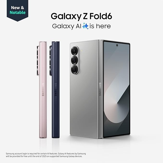 Điện thoại di động AI SAMSUNG Galaxy Z Fold 6, Điện thoại thông minh Android đã mở khóa 512GB, Vòng tròn để tìm kiếm, Phiên dịch trực tiếp rảnh tay, Chỉnh sửa ảnh AI, Màn hình lớn, 2024, Bảo hành 1 nă