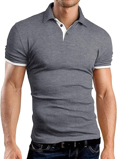 KUYIGO Men's Short Long Sleeve Polo Shirts Casual Slim Fit Basic Designed Cotton Shirt Tops