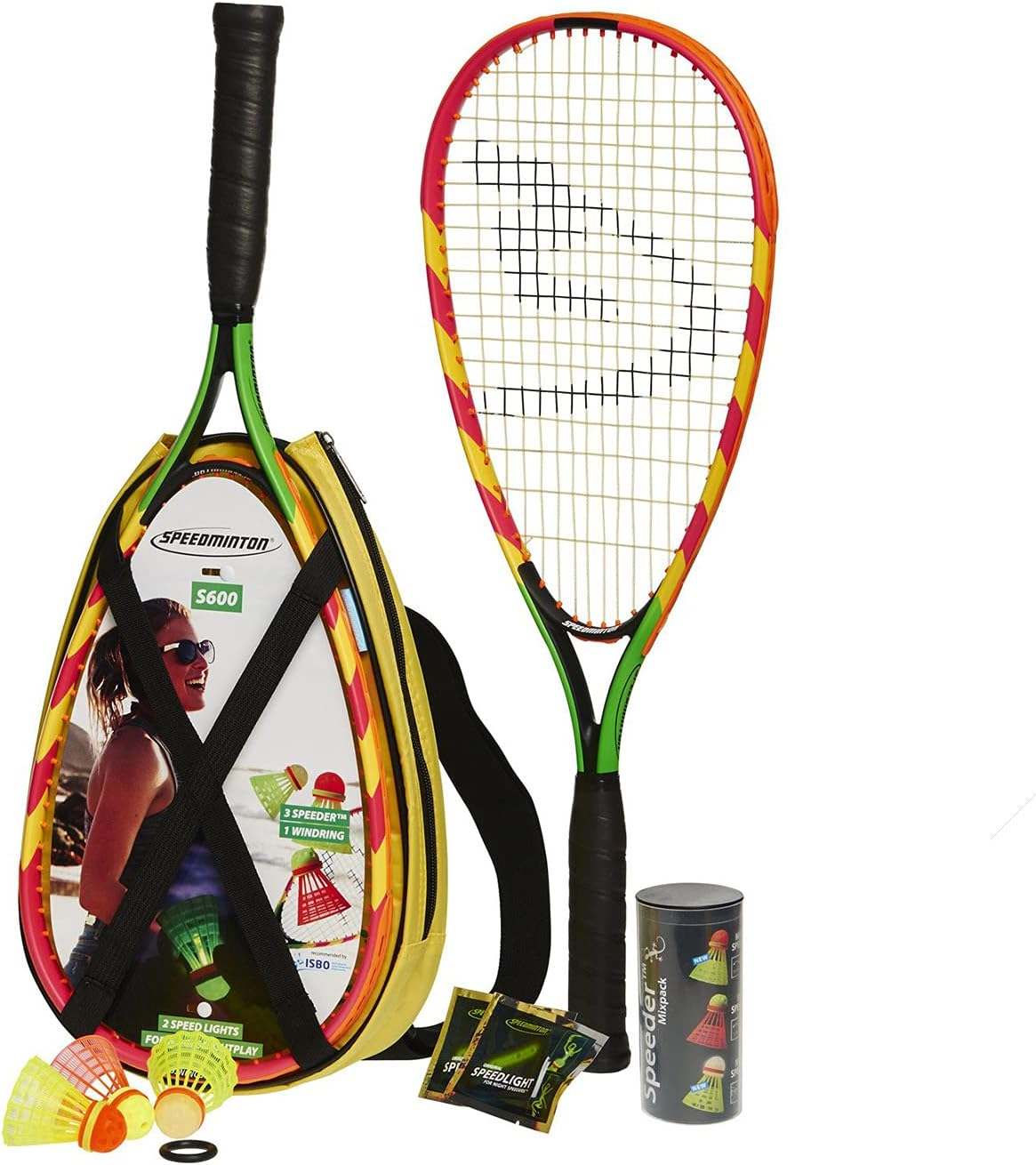 Bộ Speedminton S600 - Bộ khởi động cầu lông/cầu lông tốc độ ban đầu bao gồm 2 vợt, 3 vợt Speeder, đèn Speedlight, túi đựng