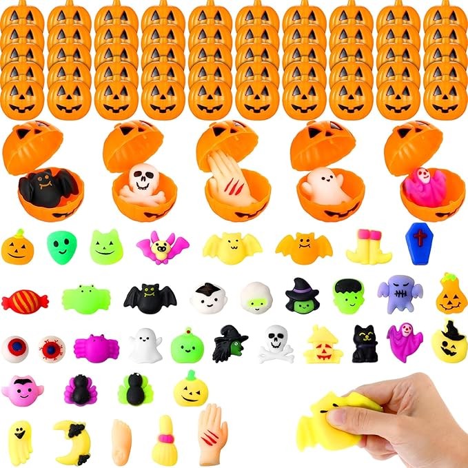 Hiboom 100 Chiếc Đồ Chơi Halloween Số Lượng Lớn Với 50 Chiếc Hộp Bí Ngô Đổ Sẵn Thuốc Giảm Căng Thẳng Đồ Chơi Lo Âu Cho Tiệc Halloween Ủng Hộ Lớp Học Lễ Hội Trò Chơi Giải Thưởng Túi Quà Tặng