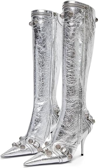 Giày bốt cao đến đầu gối màu đen Stiletto của Dsevht dành cho nữ Giày bốt mũi nhọn thời trang hợp thời trang có khóa kéo