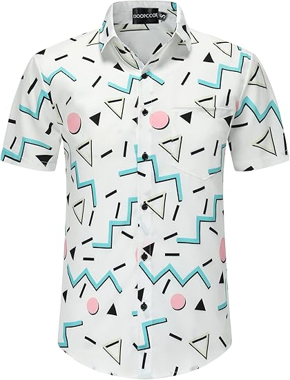 DOOPCCOR 90s Shirt 80s Shirts for Men 80s 90s Disco Retro Casual Button-Down Shirts 80s Mens Clothing