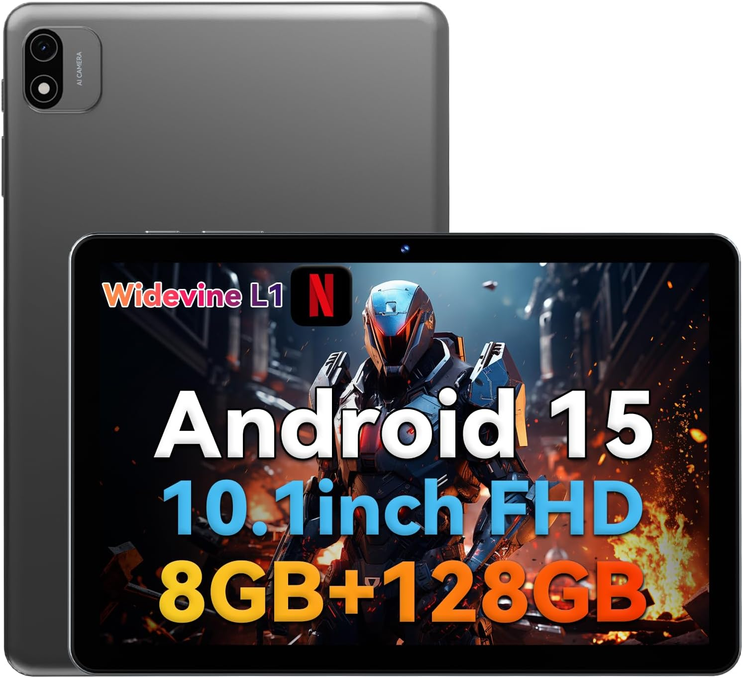 Headwolf Android 15 Tablet 10 inch Tablets, WPad6 Octa Core FHD 1920 * 1200 Display Android Tablet, 8GB RAM + 128GB ROM, Widevine L1 Support, 6000mAh, WiFi Tablet PC