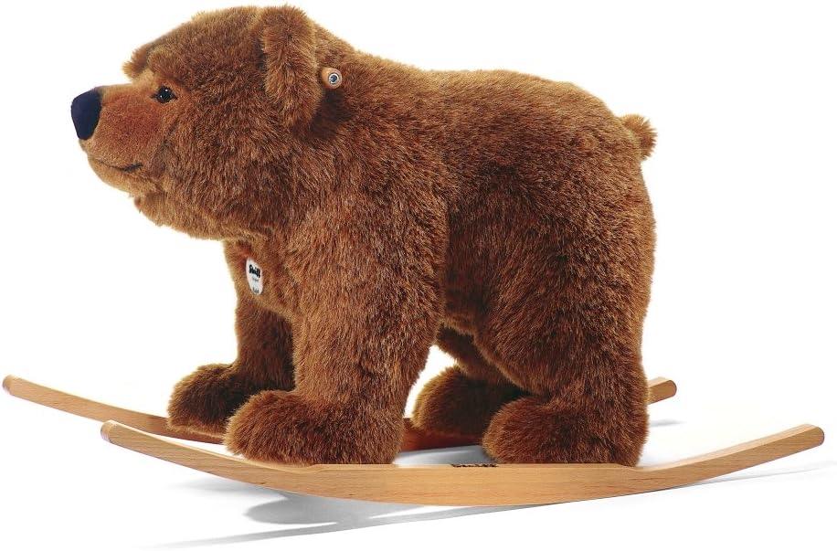 Steiff Urs Riding Bear Stuffed Rocker - Thú nhồi bông mềm mại cao cấp có đế gỗ và tay cầm - dành cho trẻ em từ 4 tuổi trở lên