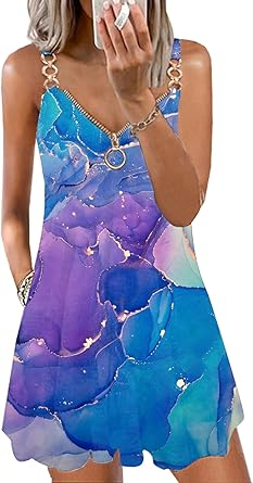 Women's Summer Dresses 2025 Casual Sleeveless V Neck Loose Cover Up Beach Sundresses
