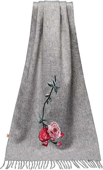 HangErFeng Women Scarf Wool Hand Embroidery Peony Pattern Dinner Shawl 874 onesize