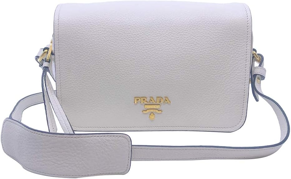 Prada Womens Vitello Phenix Shoulder Flop Ivory Leather Crossbody Bag 1BD163