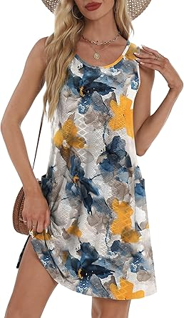 Coverup Summer Dresses for Women 2025 Eyelet Casual Loose Sleeveless Sundresses Tank Dresses with Pockets