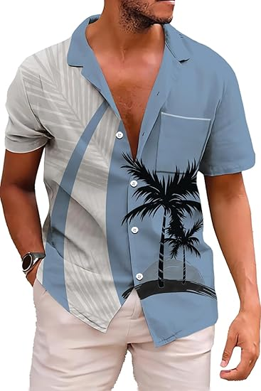 Udarnik Hawaiian Shirt for Men Short Sleeve Button Down Shirts Beach Tropical Casual Shirts