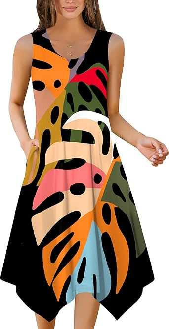 Zeagoo Womens Casual Dress for Summer Tank Dress Loose Flowy Beach Dress with Pockets Hankerchief Flare Midi Sundress 2025