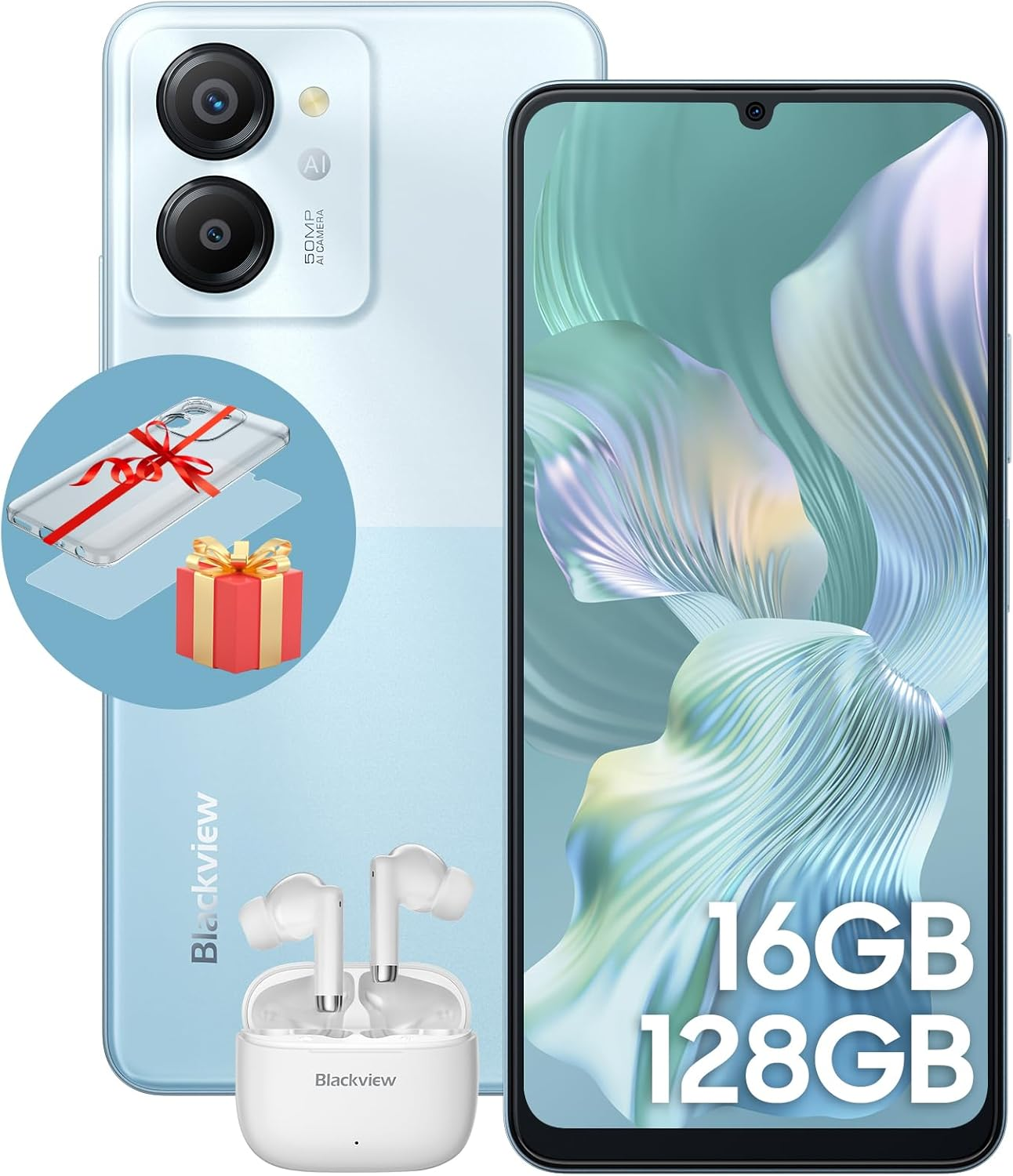 Blackview Color 8 Unlocked Phones, Octa-Core 16GB+128GB/SD 2TB Android Phones, 50MP Camera Mobile Phone, 6000mAh+18W, 6.75"HD+ 90Hz, 3 Card Slots, 4G Dual SIM Phone, Fingerprint ID, T-Mobile Cellphone