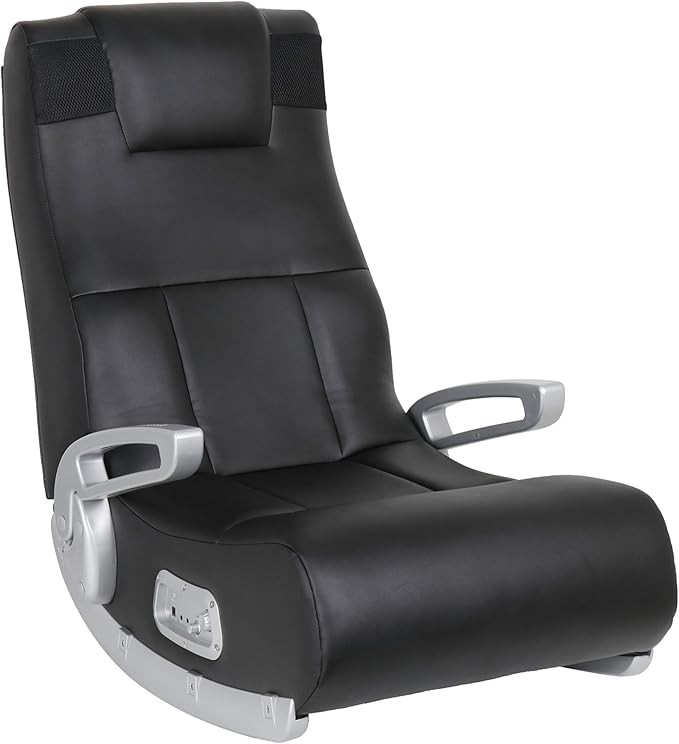 Ghế bập bênh sàn X Rocker SE II Bluetooth - Ghế chơi game có loa Bluetooth - 2 loa & loa siêu trầm - Ghế chơi game có hỗ trợ thắt lưng & cổ tiện dụng - Đen/Bạc