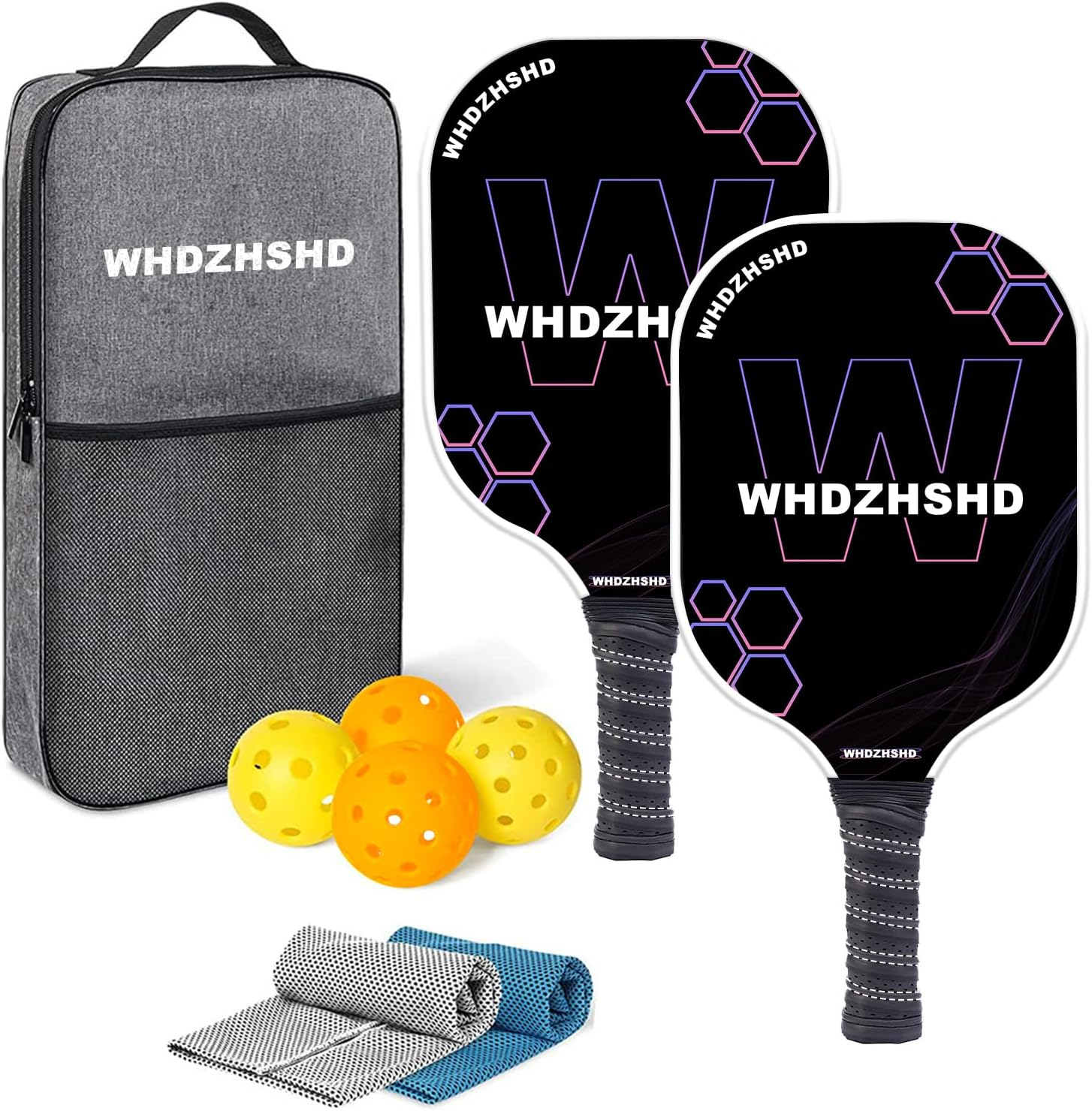 Bộ vợt Pickleball gồm 2 chiếc, bao gồm 1 túi đựng Pickleball, 4 quả bóng, 2 khăn lau vợt, vợt sợi thủy tinh cho người mới bắt đầu, bộ khởi động cho nam và nữ