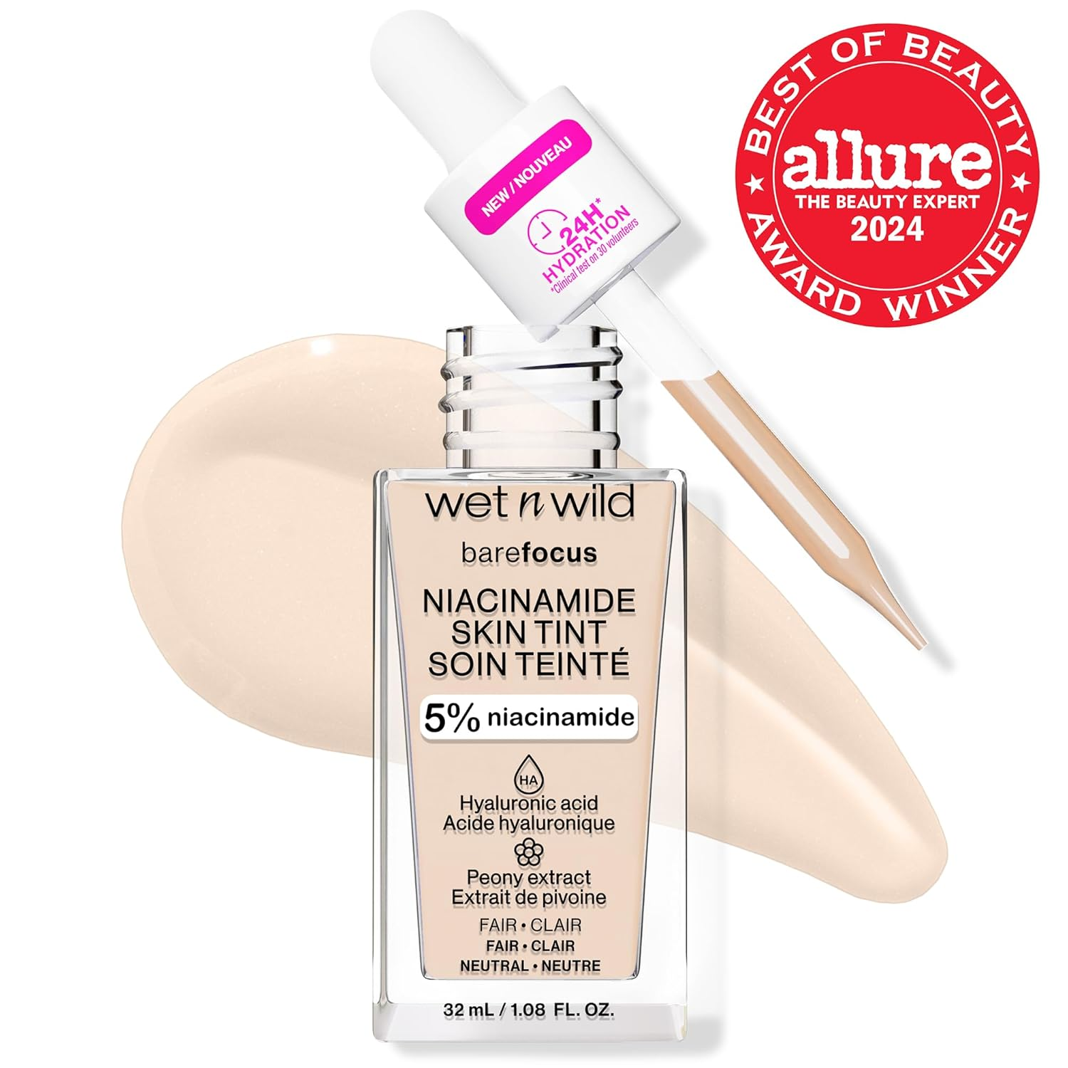 Phấn má hồng Wet n Wild Bare Focus Skin Tint, 5% Niacinamide làm giàu, độ che phủ mỏng nhẹ có thể tăng cường, lớp nền rạng rỡ tự nhiên, tăng cường độ ẩm Hyaluronic & Vitamin, không thử nghiệm trên độn